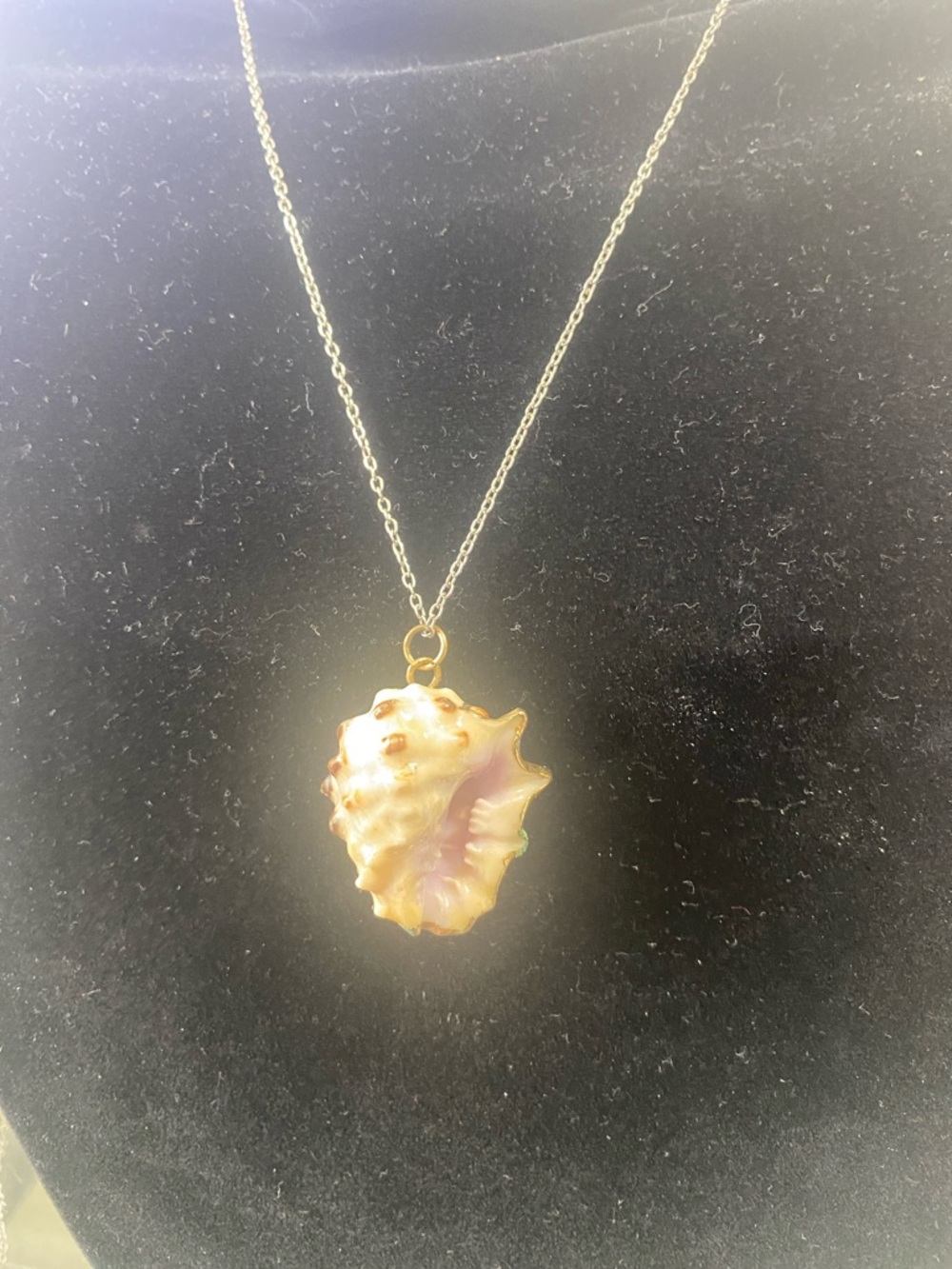 Gold Shell Pendant Necklace with Pink Interior - Women Jewelry